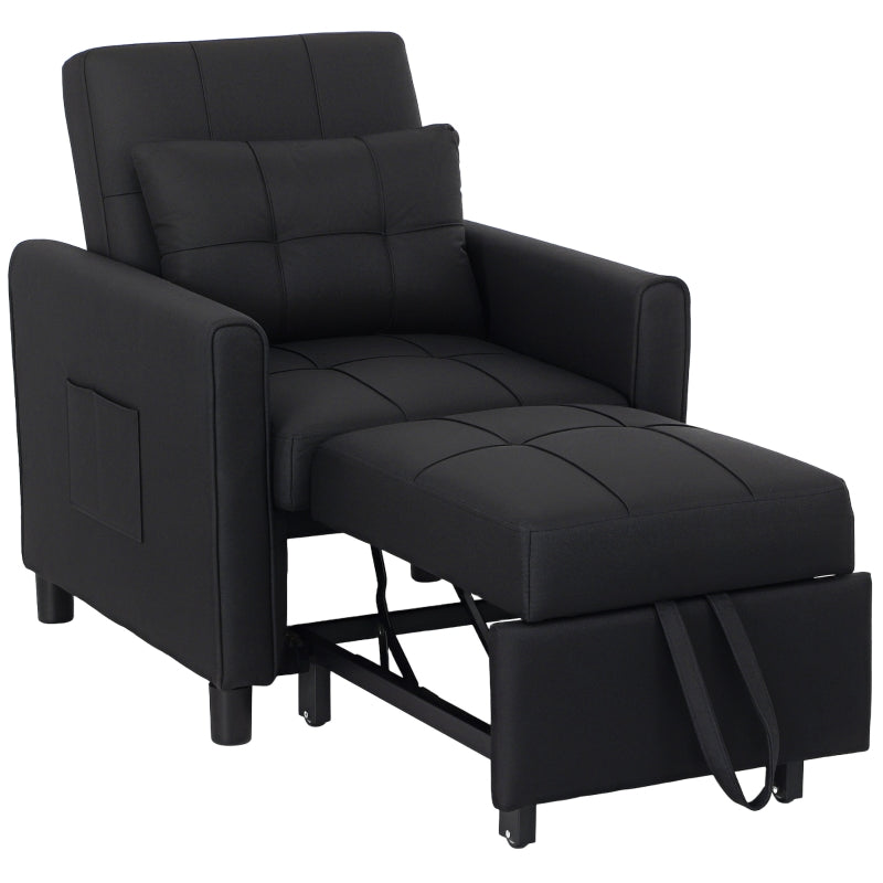 Linen-Look Single Chair Bed - Black