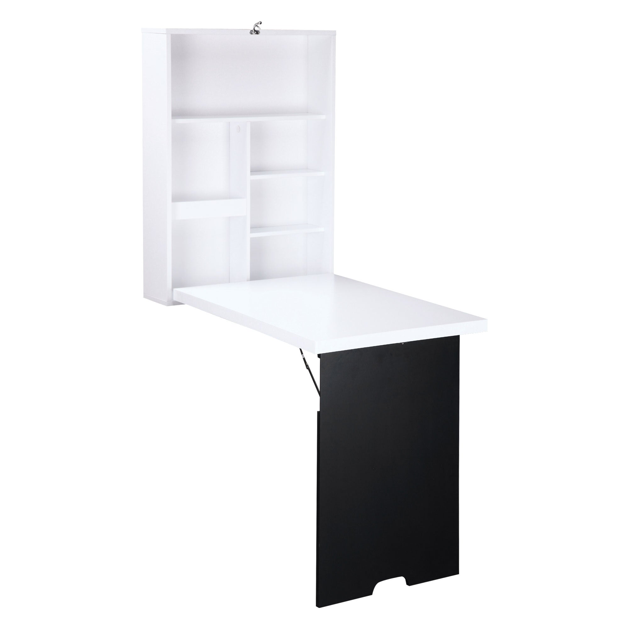 Folding Wall-Mounted Drop-Leaf Table Convertible Chalkboard Storage Floating Desk White
