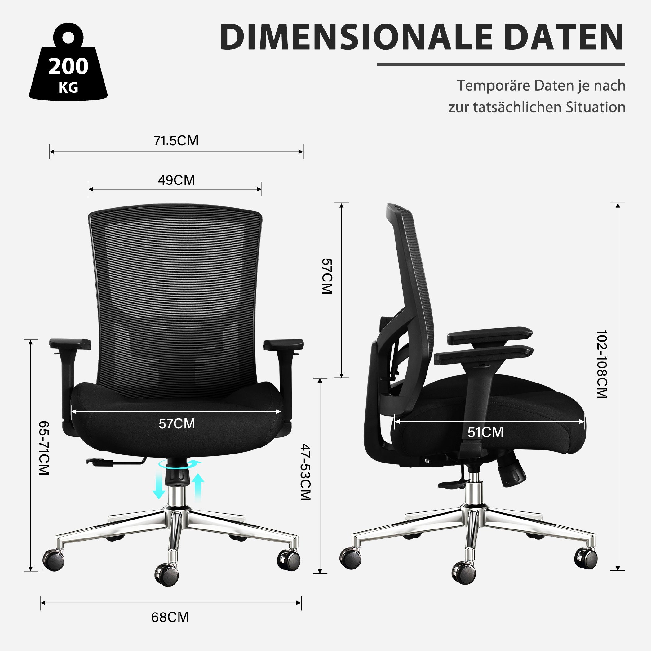 Ergonomic Office Chair, High Back 200kg Capacity 4D Armrests Lumbar Support, Mesh