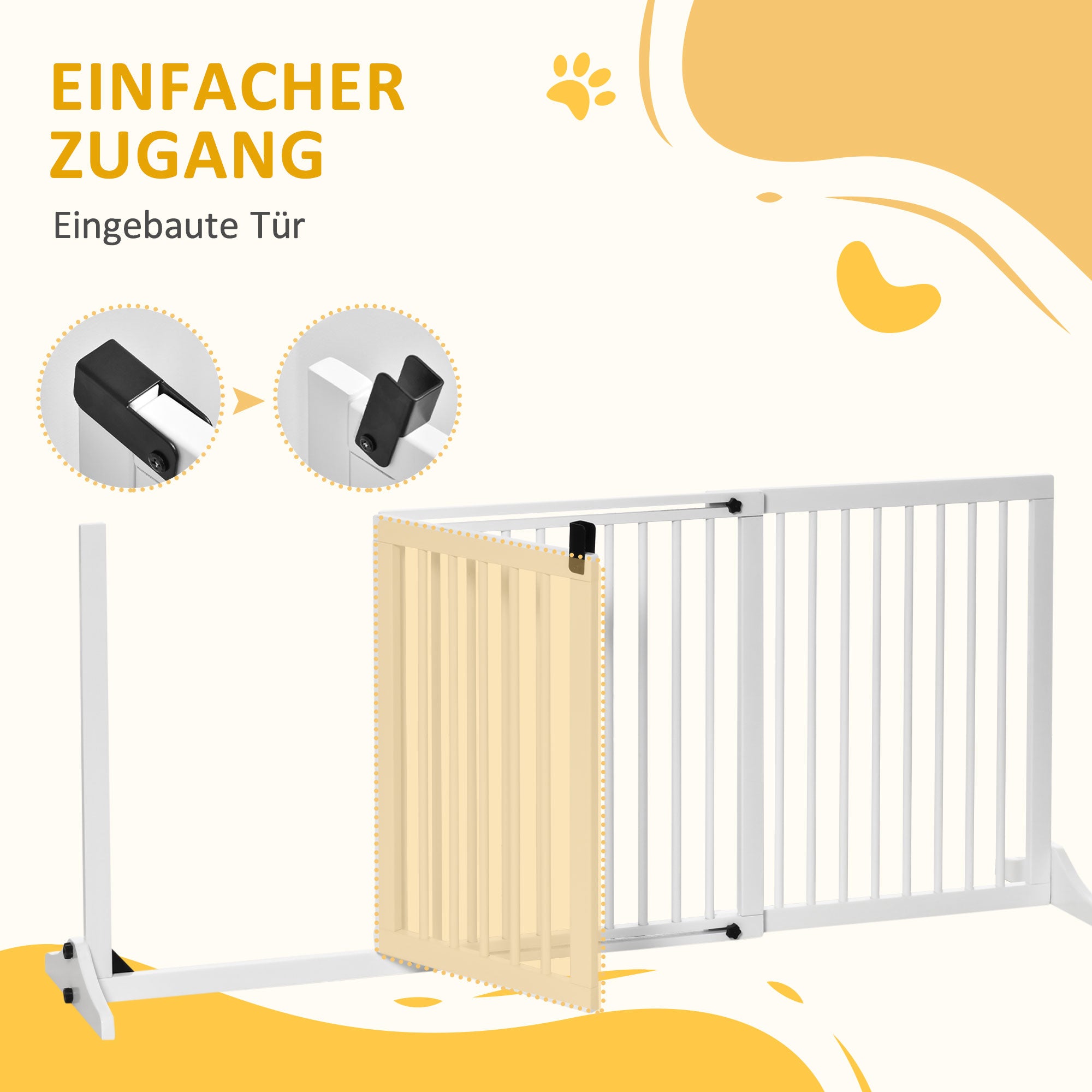 Dog Gate Freestanding Safety Gate with Door, Wooden, White