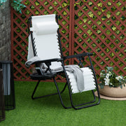 Zero Gravity Sun Lounger Folding Patio w/Cup Holder & Canopy Shade White