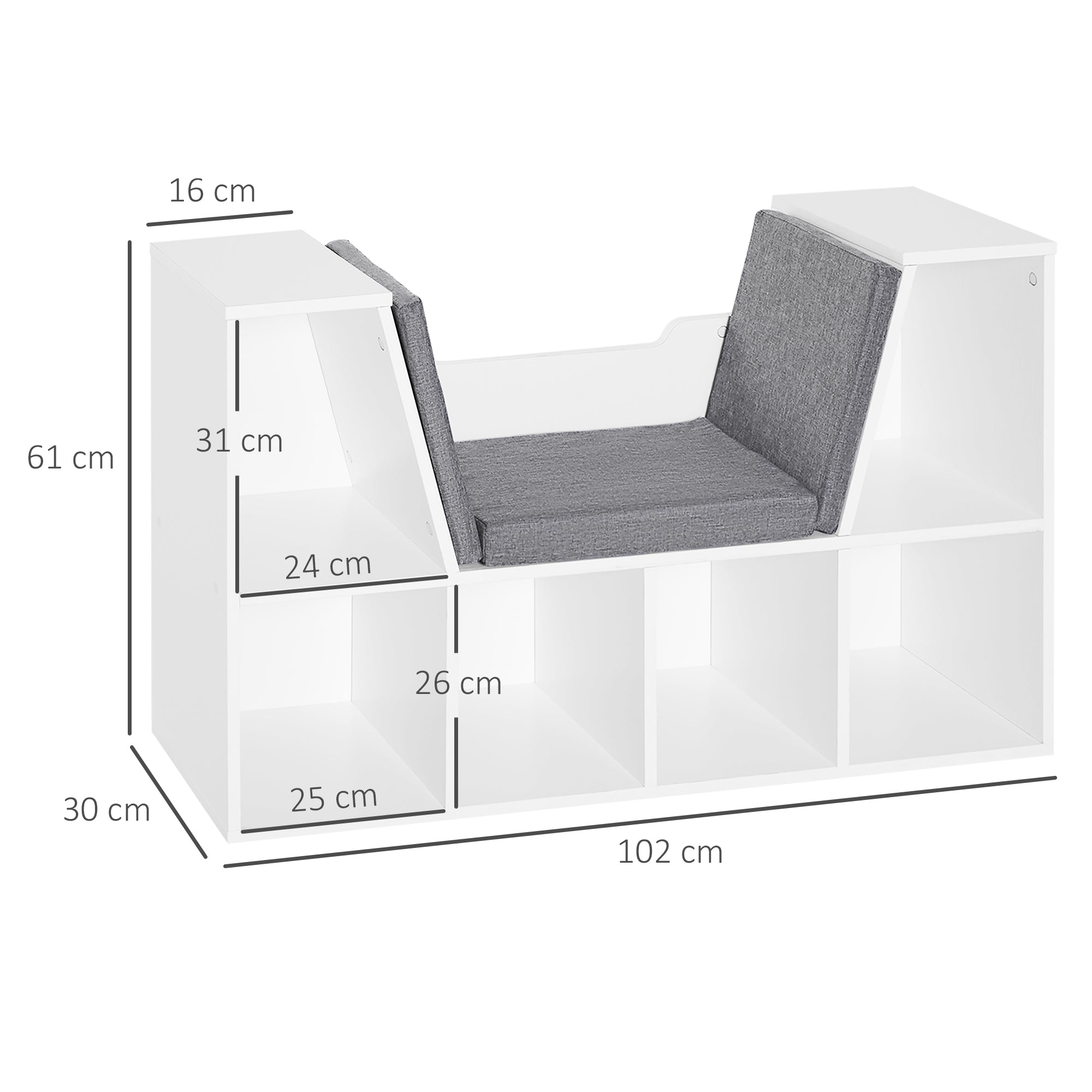 Bookcase Storage Shelf with Cushioned Reading Seat Cube Organizer White