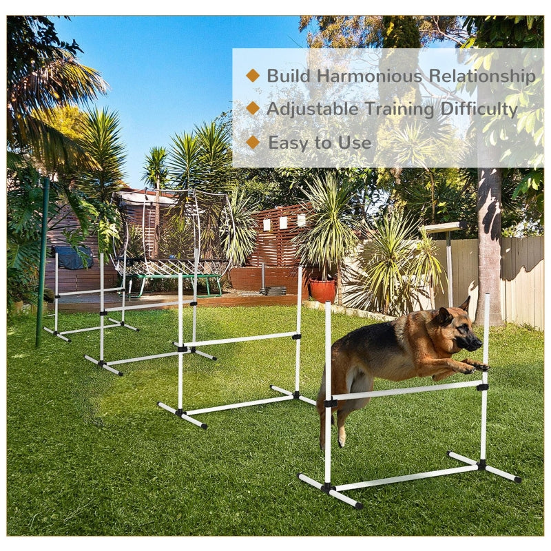 Dog Agility Training Equipment 4 Pieces, Adjustable Height Jumps Hurdle with Carrying Bag, White