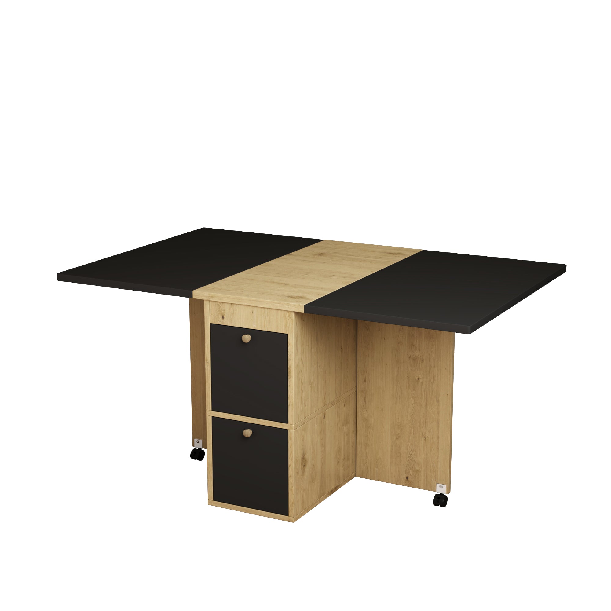 Dining Table Set with 4 Chairs, Folding and Extendable Table, 120x80x75cm, White, Oak and Black