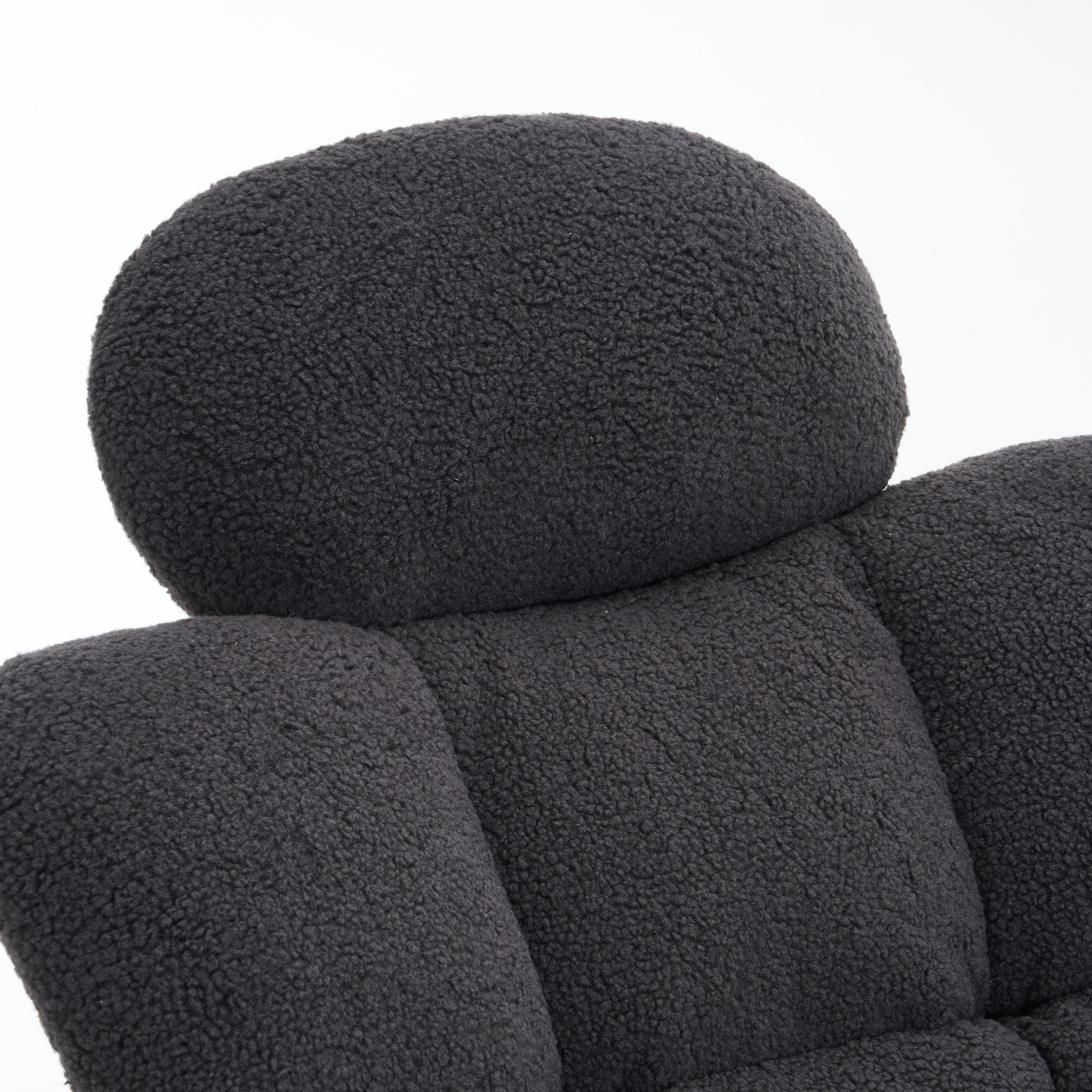 Teddy Rocking Chair Tufted Upholstered Padded Seat Headrest Foldable Footrest, Dark Grey