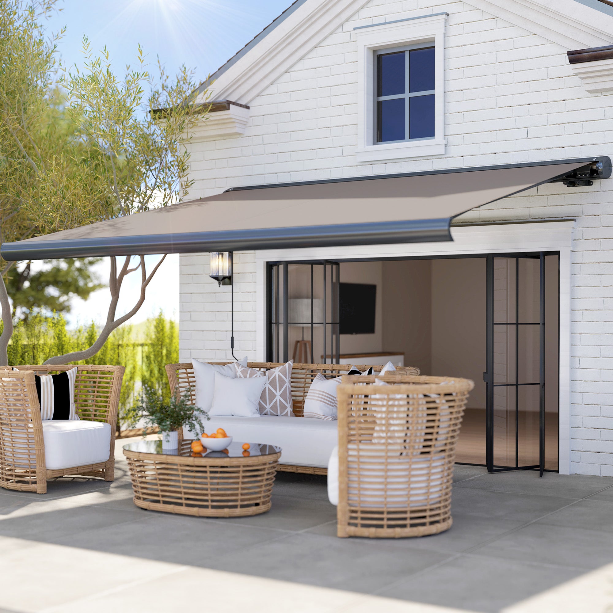 Electric Awning, 3.5 x 3 m DIY Retractable UV50+ Sun Shade, Aluminium Frame, Light Grey