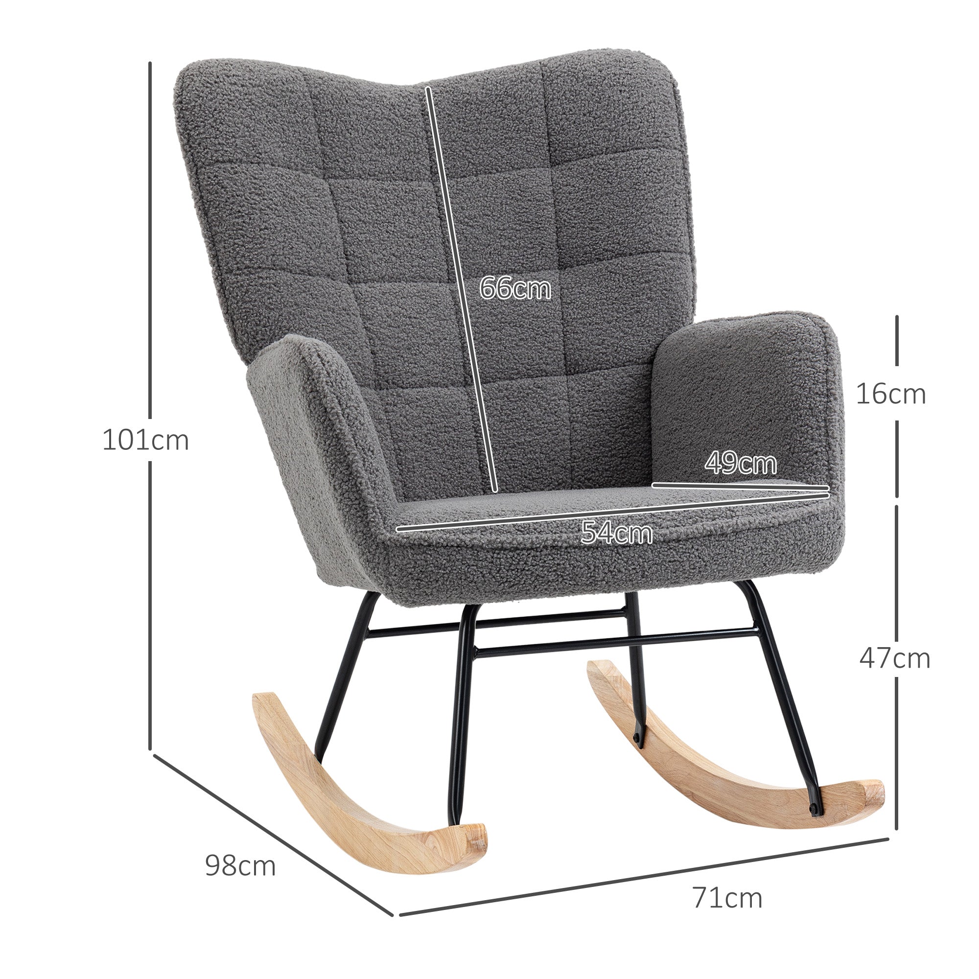Rocking Armchair with Berber Fleece Look, Wooden Runners, 120kg Capacity, Dark Grey