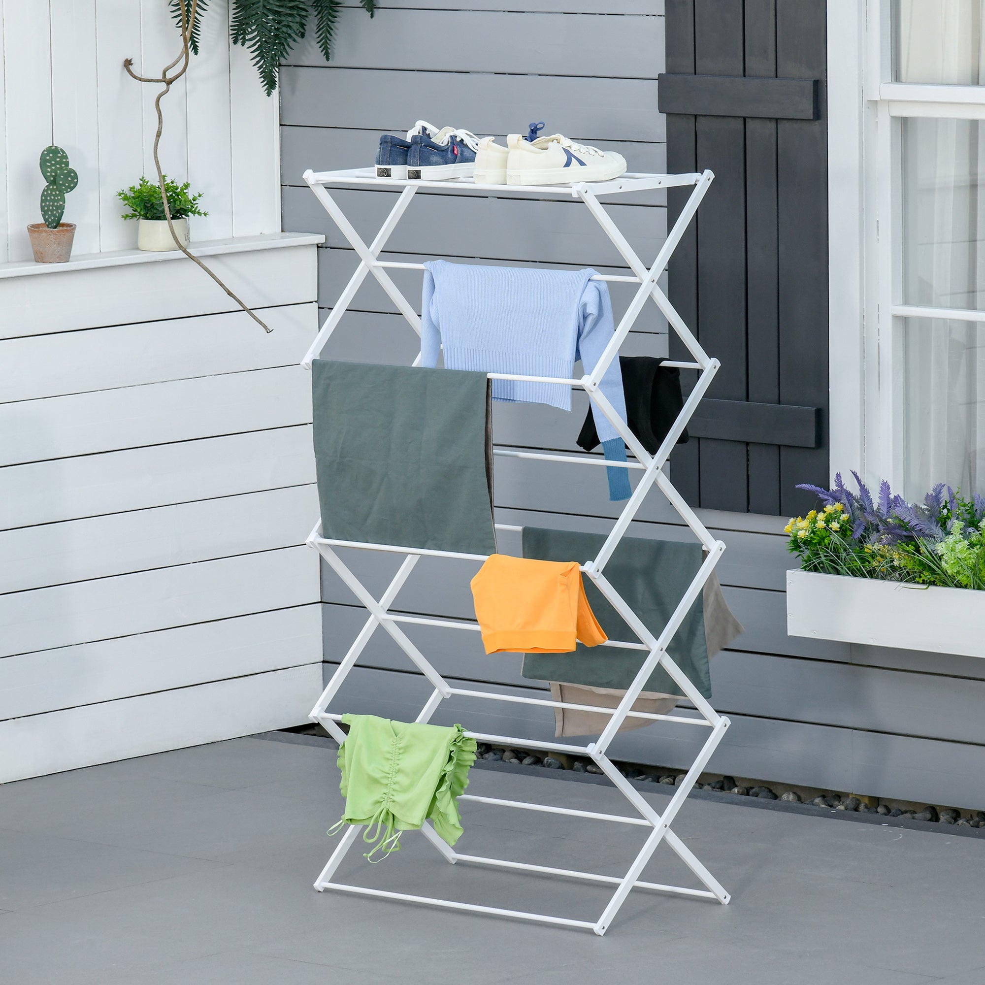 Foldable Clothes Airer, 8-Tier Tower Dryer, Metal Plastic White