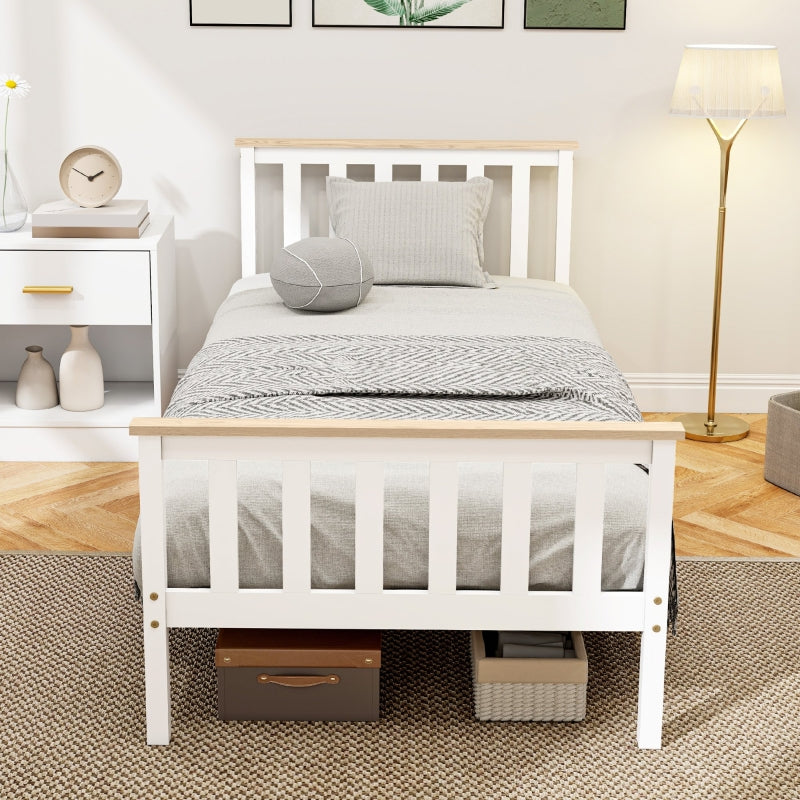 Single Bed Wood Frame Lower Storage - Natural Wood/White