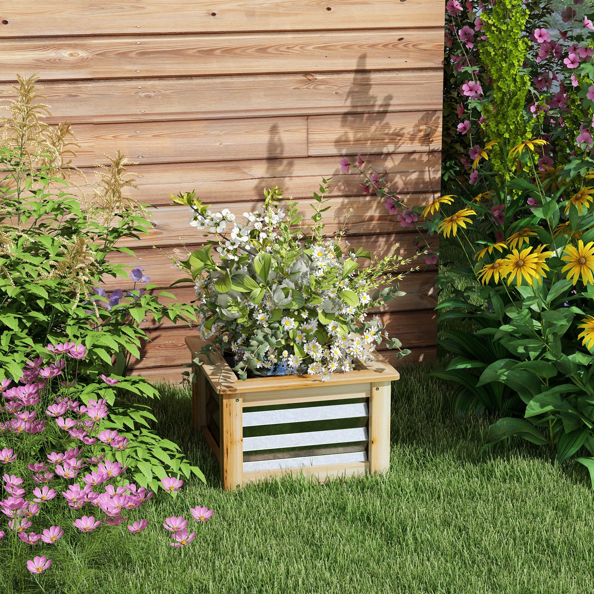 Raised Bed, Flower Box Planter, Metal & Wood