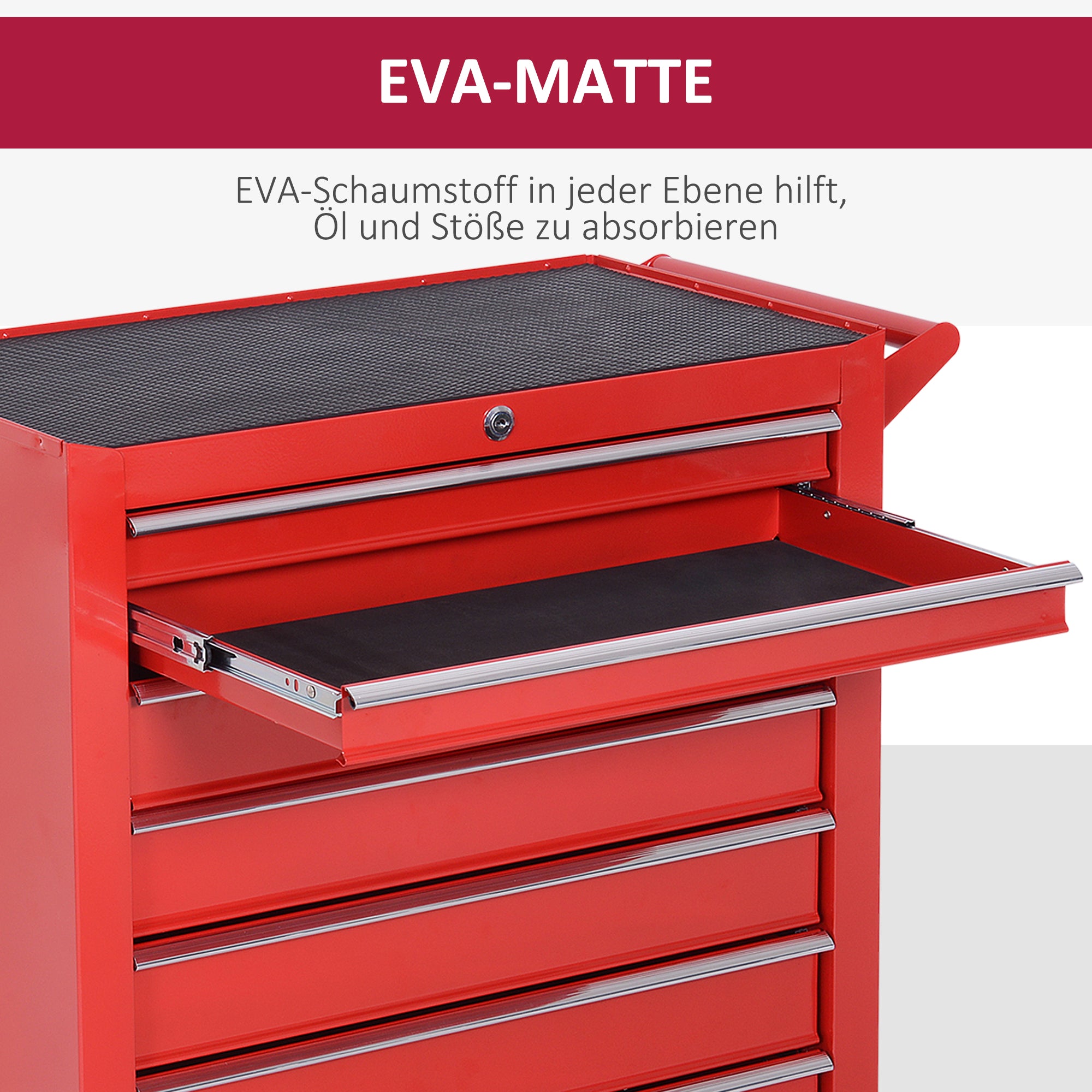 DURHAND Workshop Trolley, 7 Drawers, Lockable, 150 kg, Steel Red
