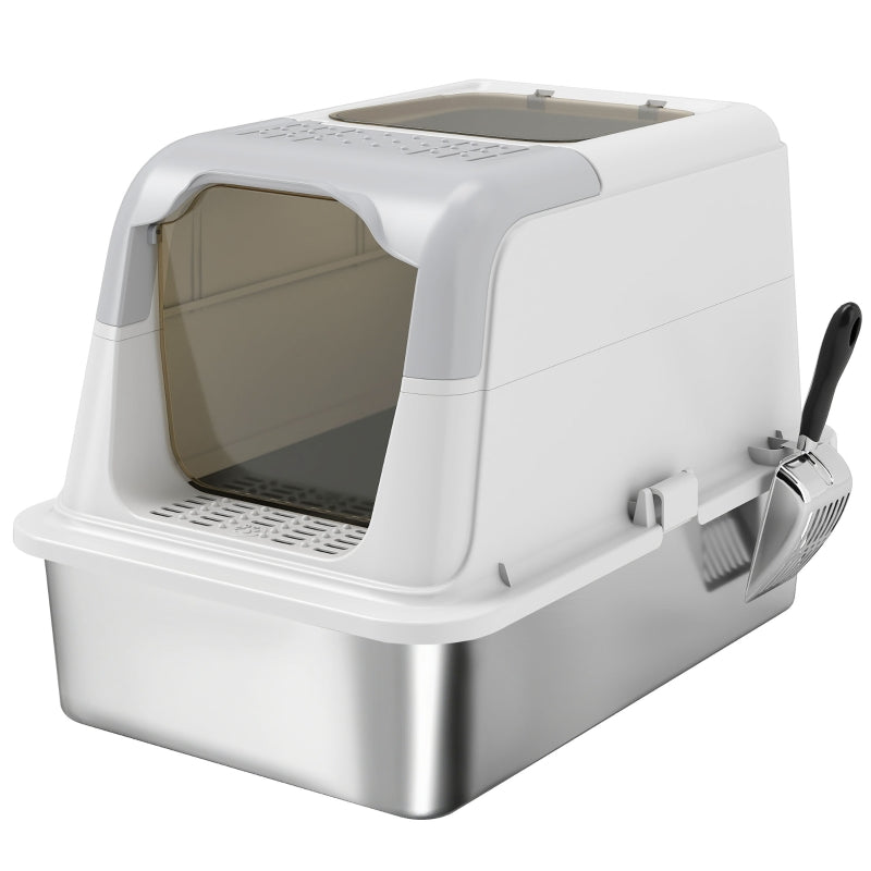 Cat Litter Box with Lid, Litter Scoop, Stainless Steel