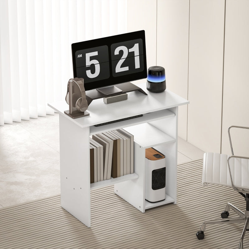 Desk, Computer Office Table with Keyboard Tray & Shelves, Chipboard, White
