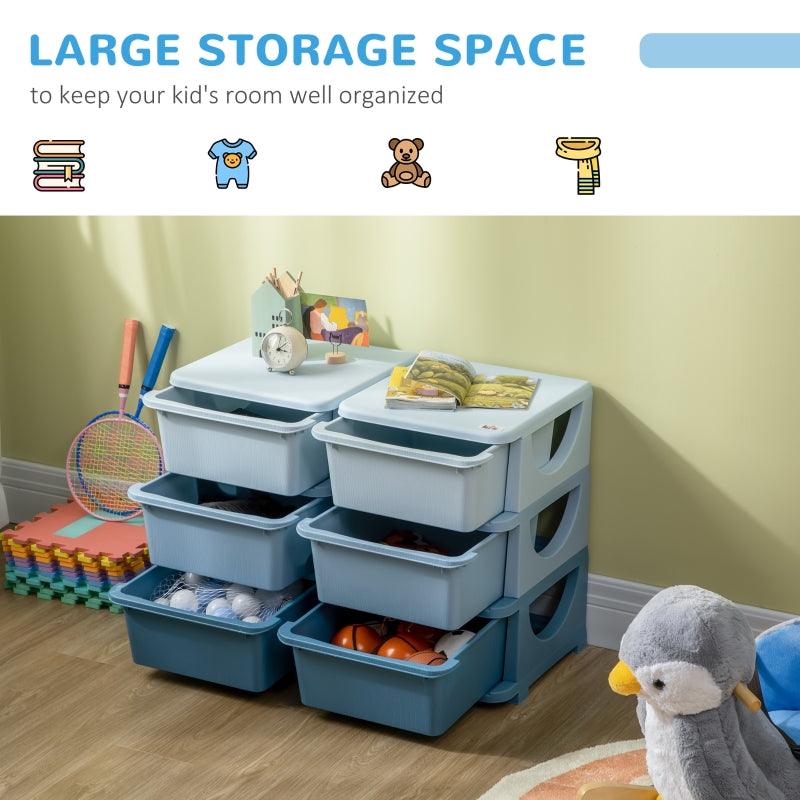 Kids Storage Unit Six Drawers 3-Tier Blue