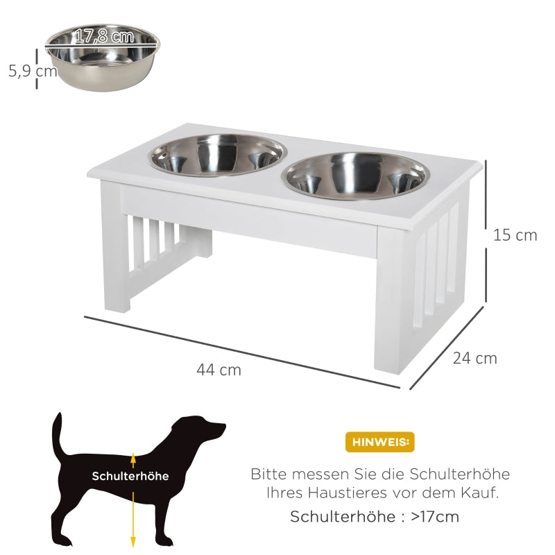 Dog Feeding Station Non-Slip 44x24x15cm 0.9L Bowls - White