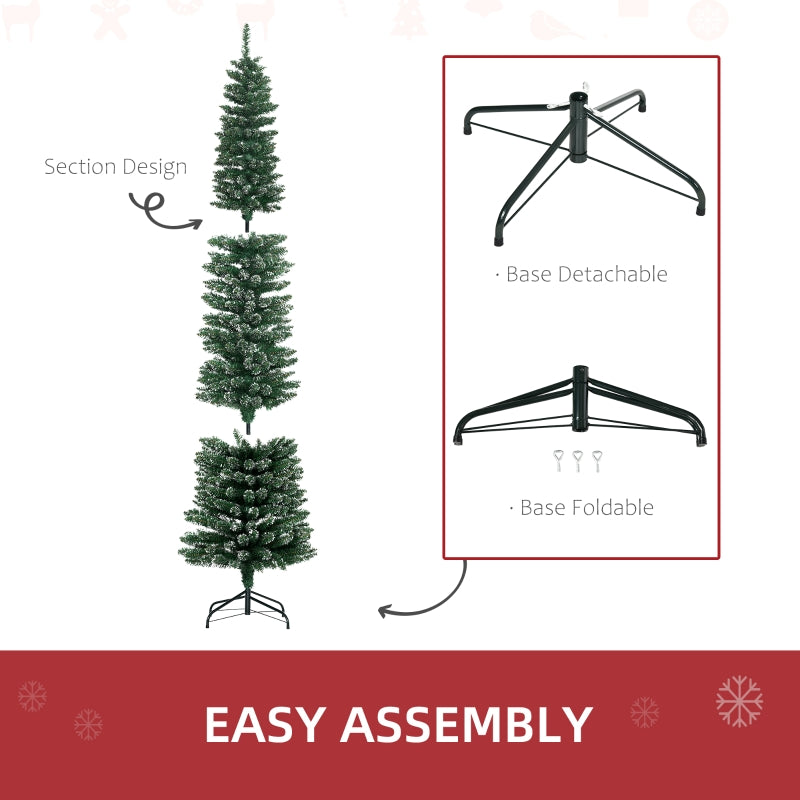 Artificial Snow Dipped Christmas Tree 7.5FT Pencil with Foldable Stand, Green