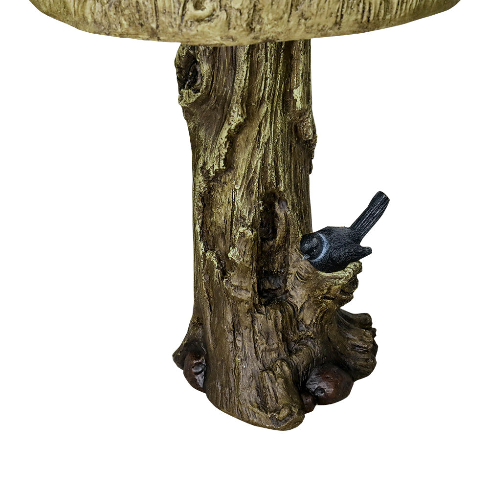 Birdbath concrete wood look with decorative artificial bird