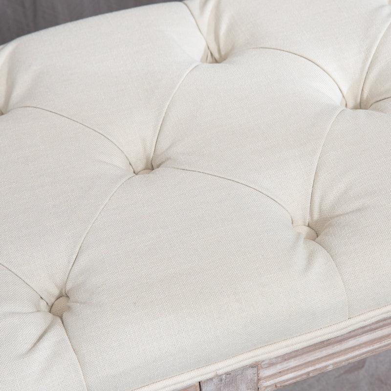 2-Tier Bed End Bench Stool, Vintage Upholstered Storage Shelf, Cream White