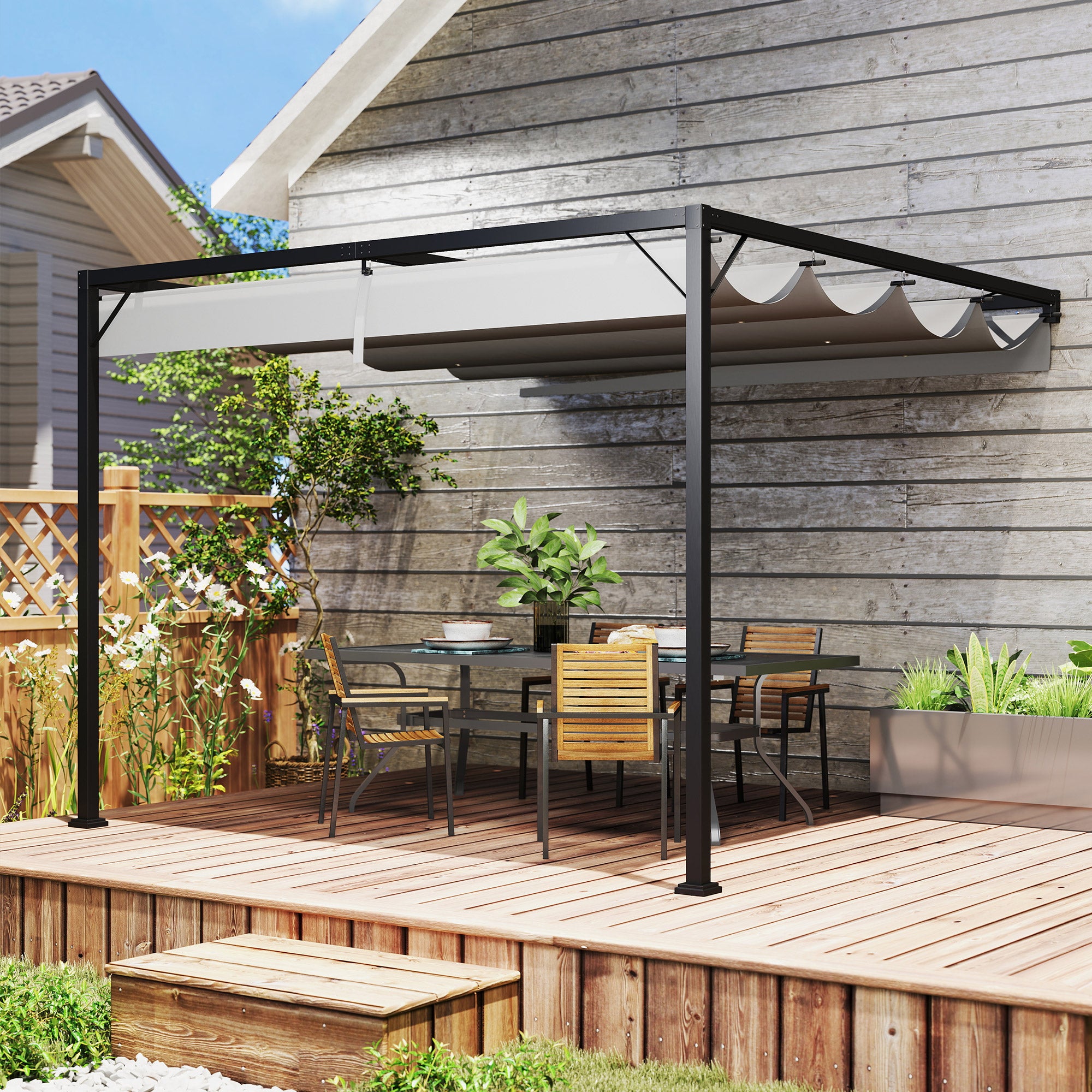 3 x 3 m Pergola with Sliding Canopy, Grey