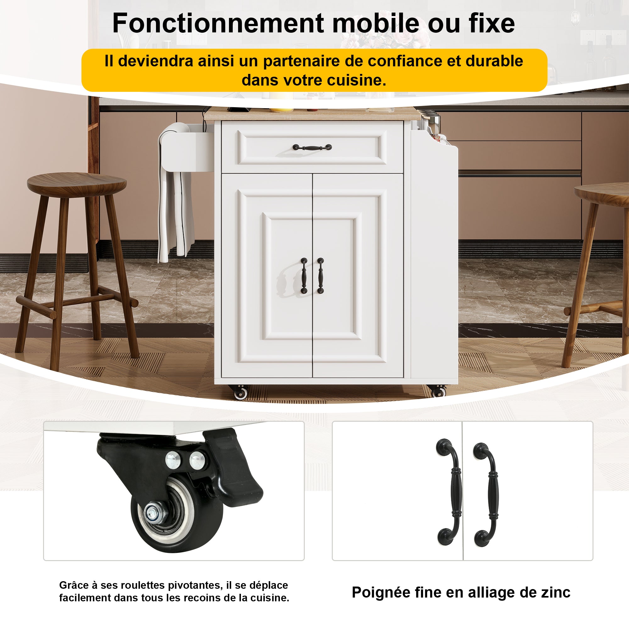 Kitchen Island Rolling Folding Worktop Storage Spice Rack