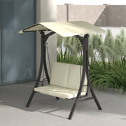 Porch Swing, 2-Seater with Adjustable Sunroof & UV 30+, 220 kg Capacity, Cream White