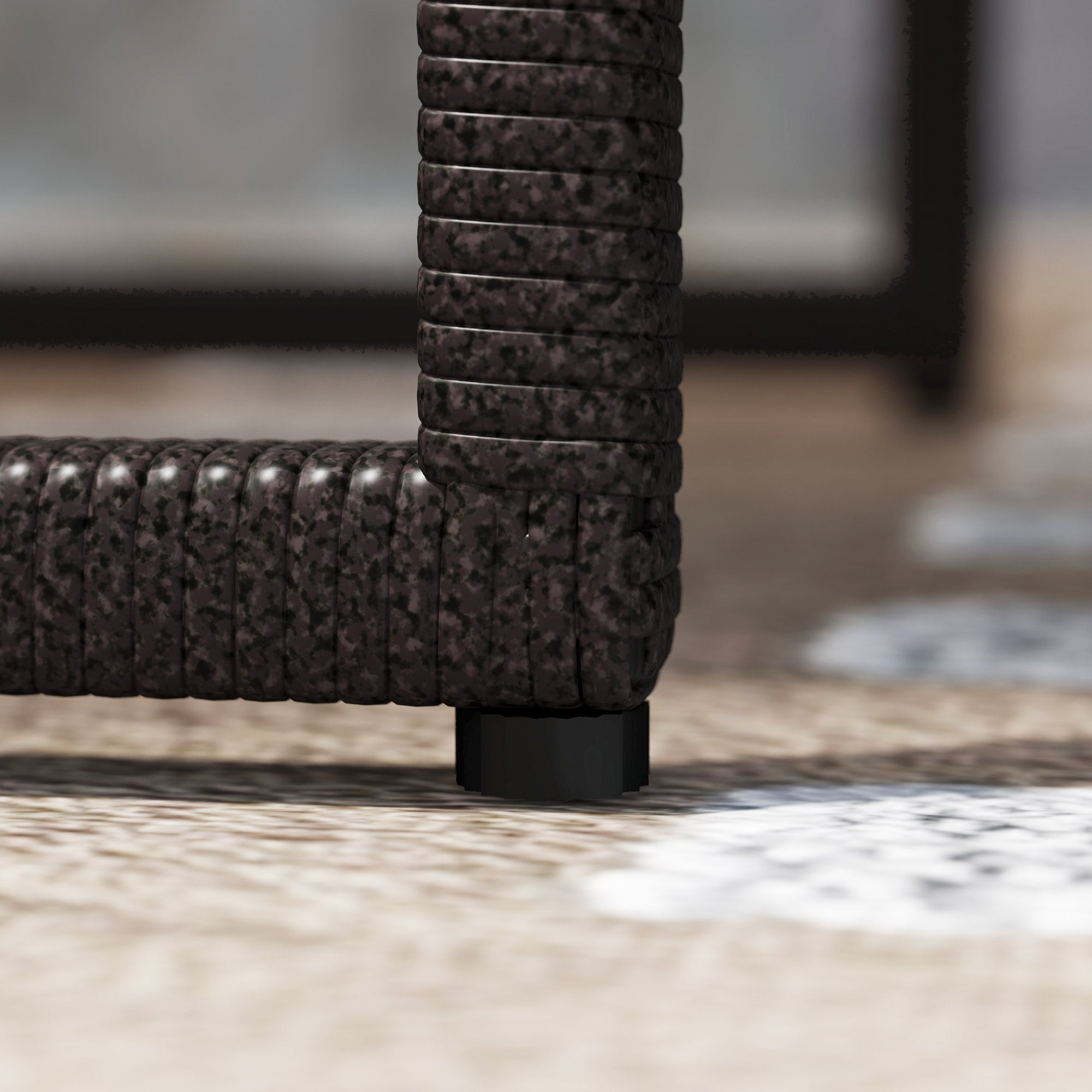 3 Pieces Rattan Bistro Set, 4 Cushions Glass Top, Brown