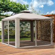 Outdoor Gazebo 2-tier Roof with Netting, Taupe