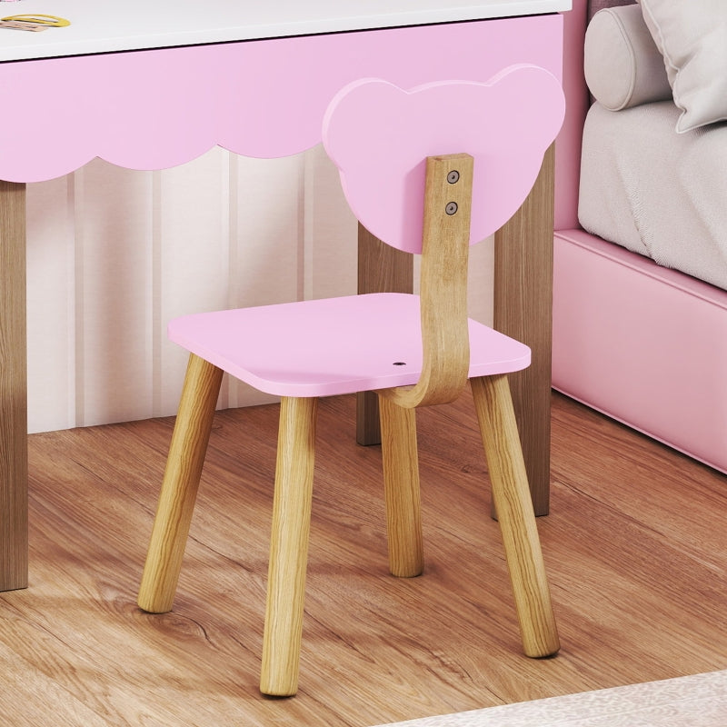 AIYAPLAY Dressing Table Set with Stool, Makeup Mirror, Bear Shape, MDF, Pink