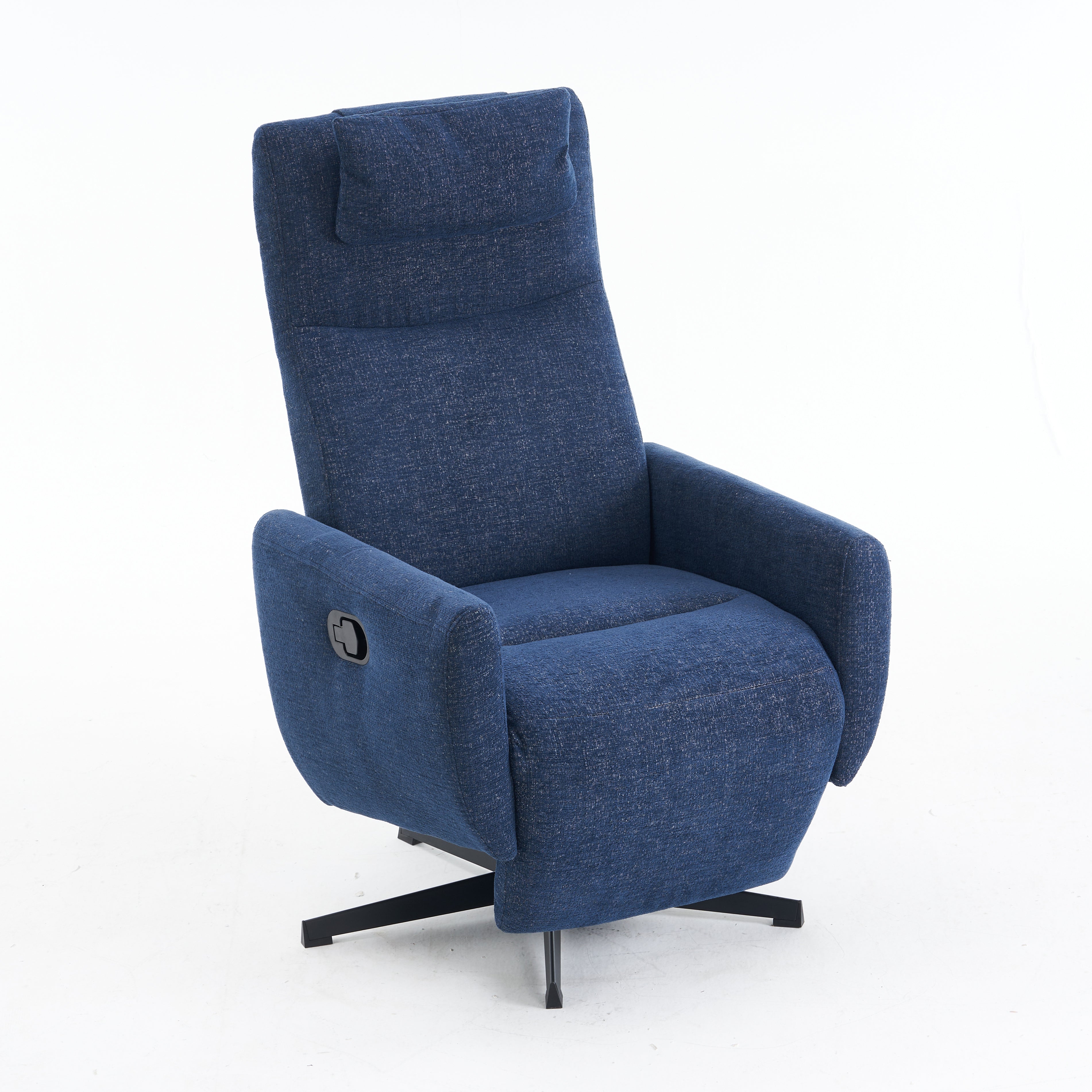 022 Upholstered Recliner with Pillow Padded Seat and Footrest, Chenille Fabric Blue