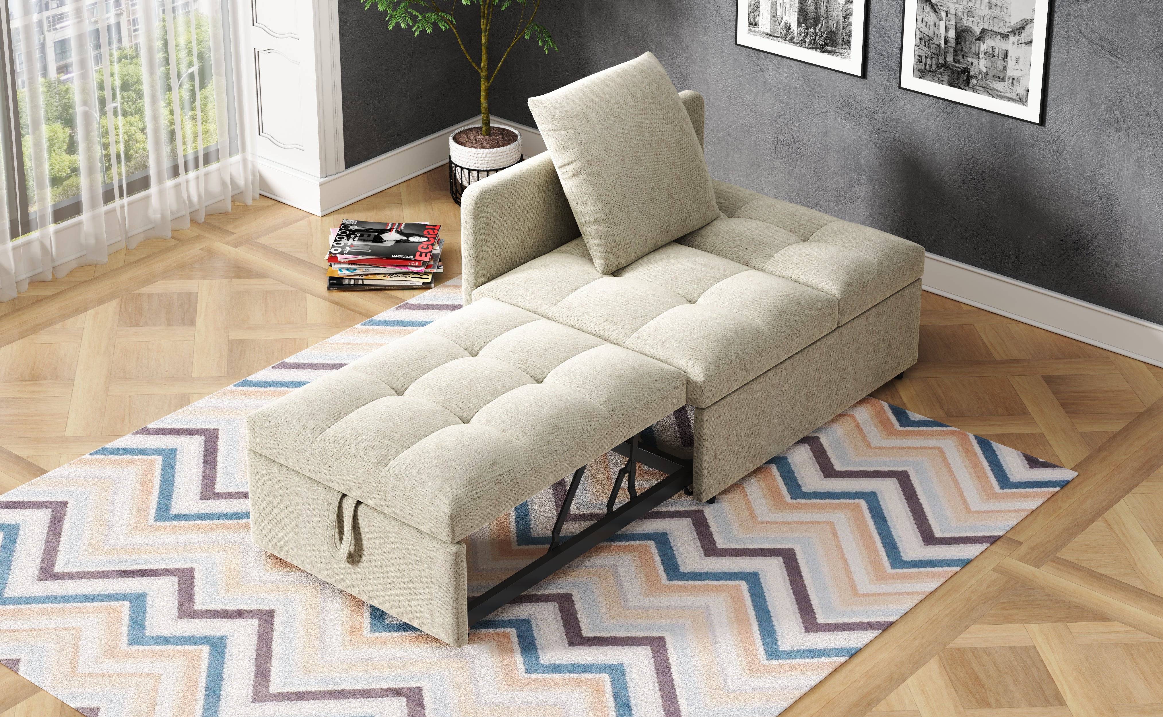 Sofa Bed, 3-in-1 Multifunctional Recliner, Linen Fabric