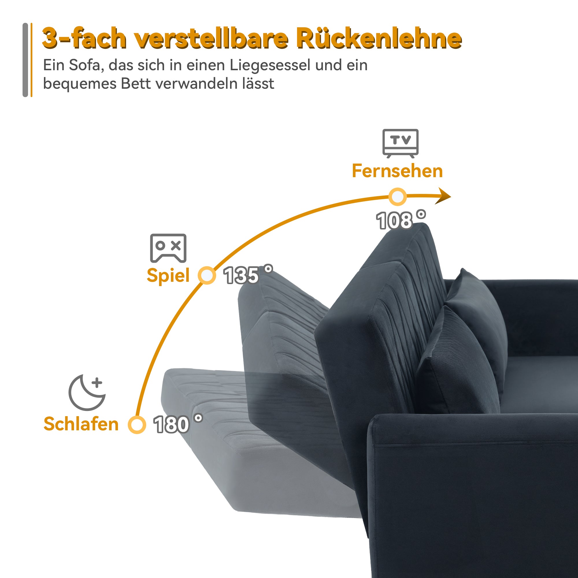 Sofa, Two-Seater Sofa Bed with Sleep Function, Velvet Fabric