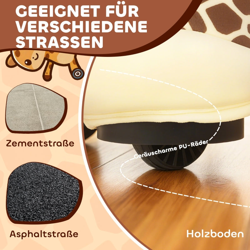 Giraffe Ride-On Toy with Music and Washable Cover, Brown