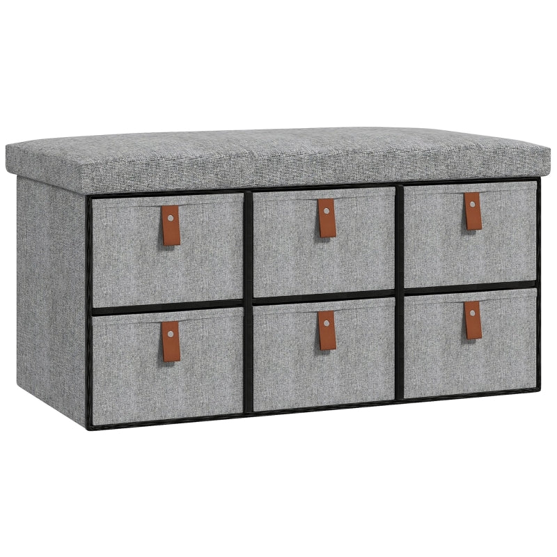 Shoe Bench with Cushion and 6 Drawers, Light Grey