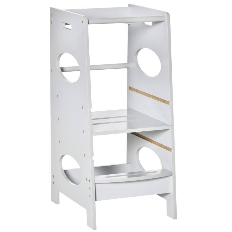 Kids Step Stool Toddler Kitchen Tower with Adjustable Platform, Grey
