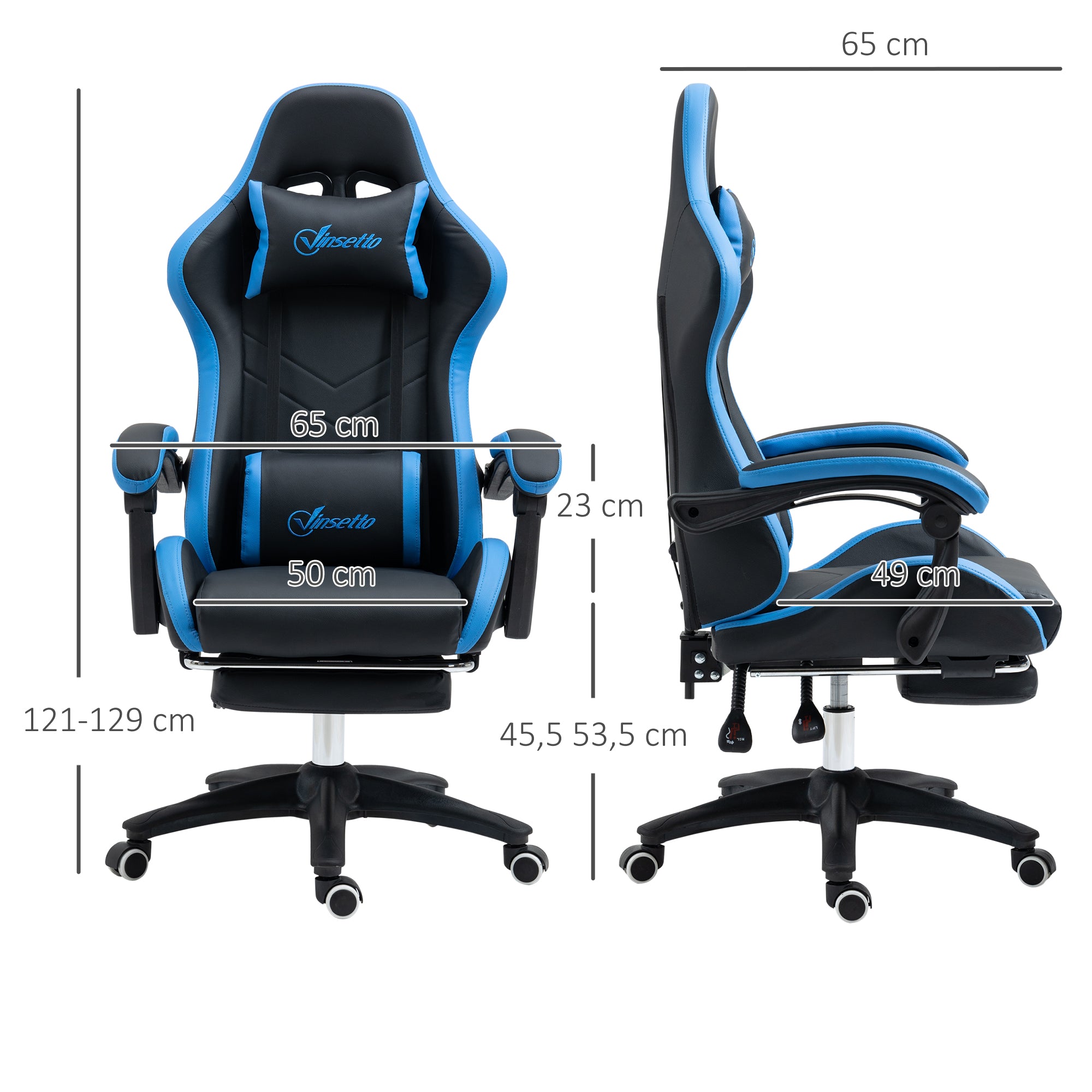 Vinsetto Gaming Chair, Height-Adjustable, Reclining, Blue Black