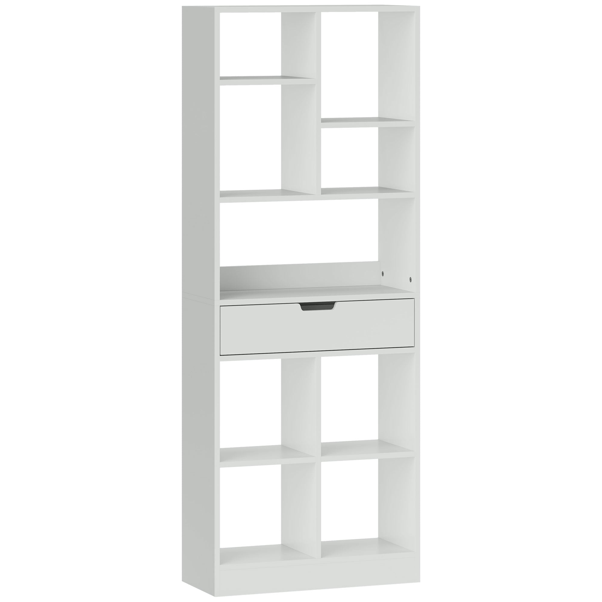 Bookshelf 9 Shelves 1 Drawer Anti-Tip 60x26x158cm White
