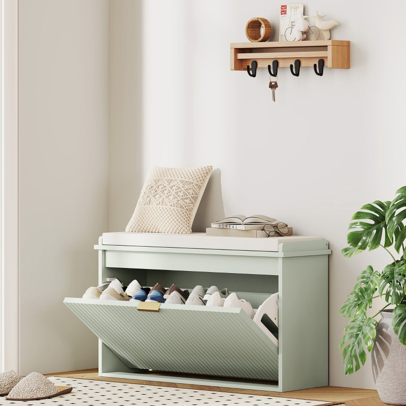 Elegant Eight Shoe Bench with Top Seat Green