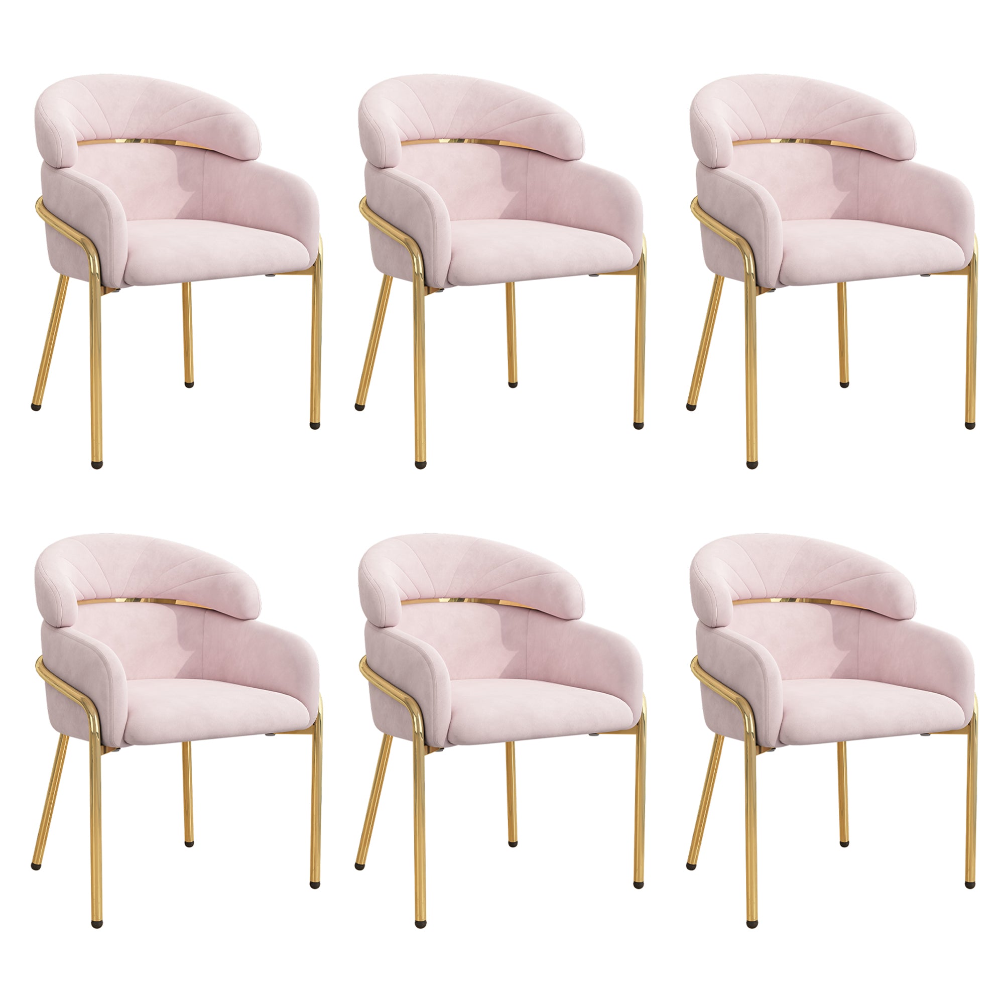 Dining Chair, Single Light Luxury Leisure with Four Metal Legs, Pink Velvet