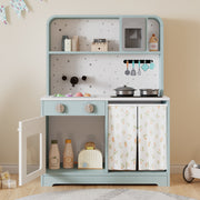 Children's Play Kitchen with Ice Maker and Microwave, Wood and Plastic, Blue