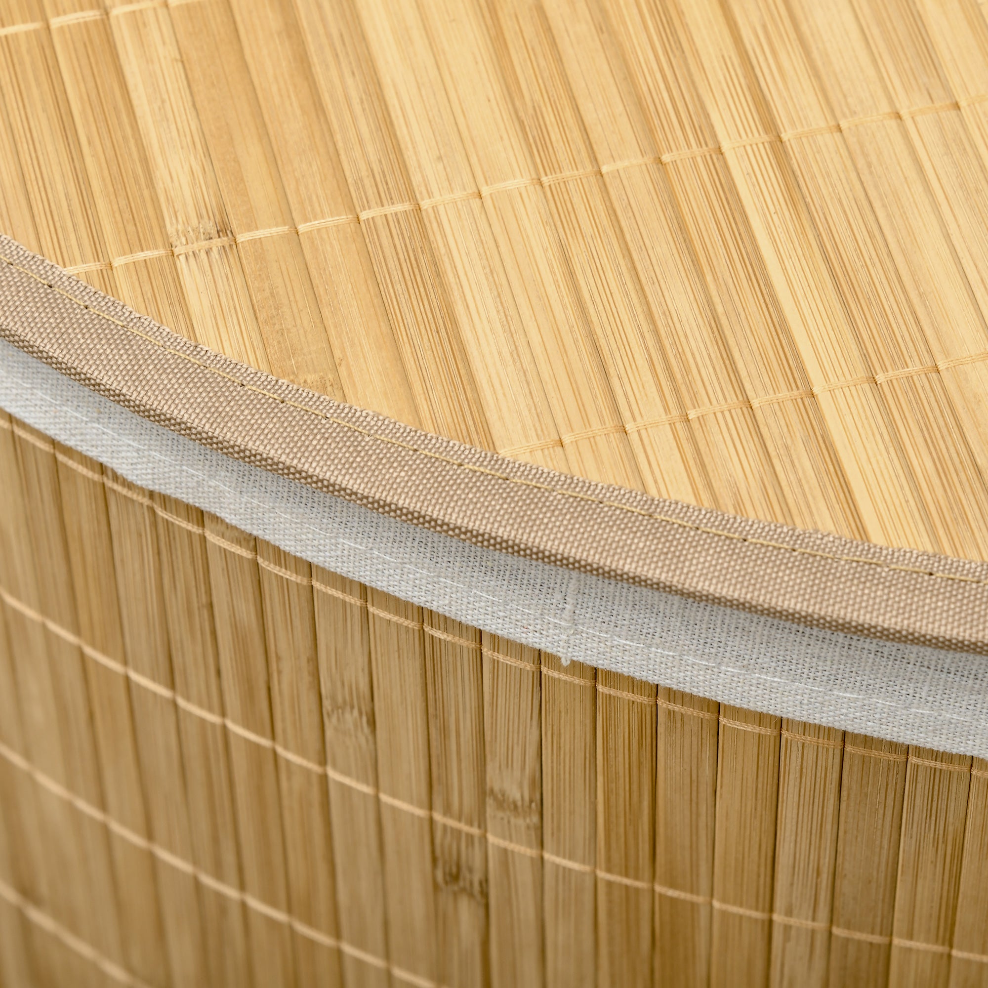 Bamboo Laundry Basket, Corner 55L with Lid, Natural Wood and White