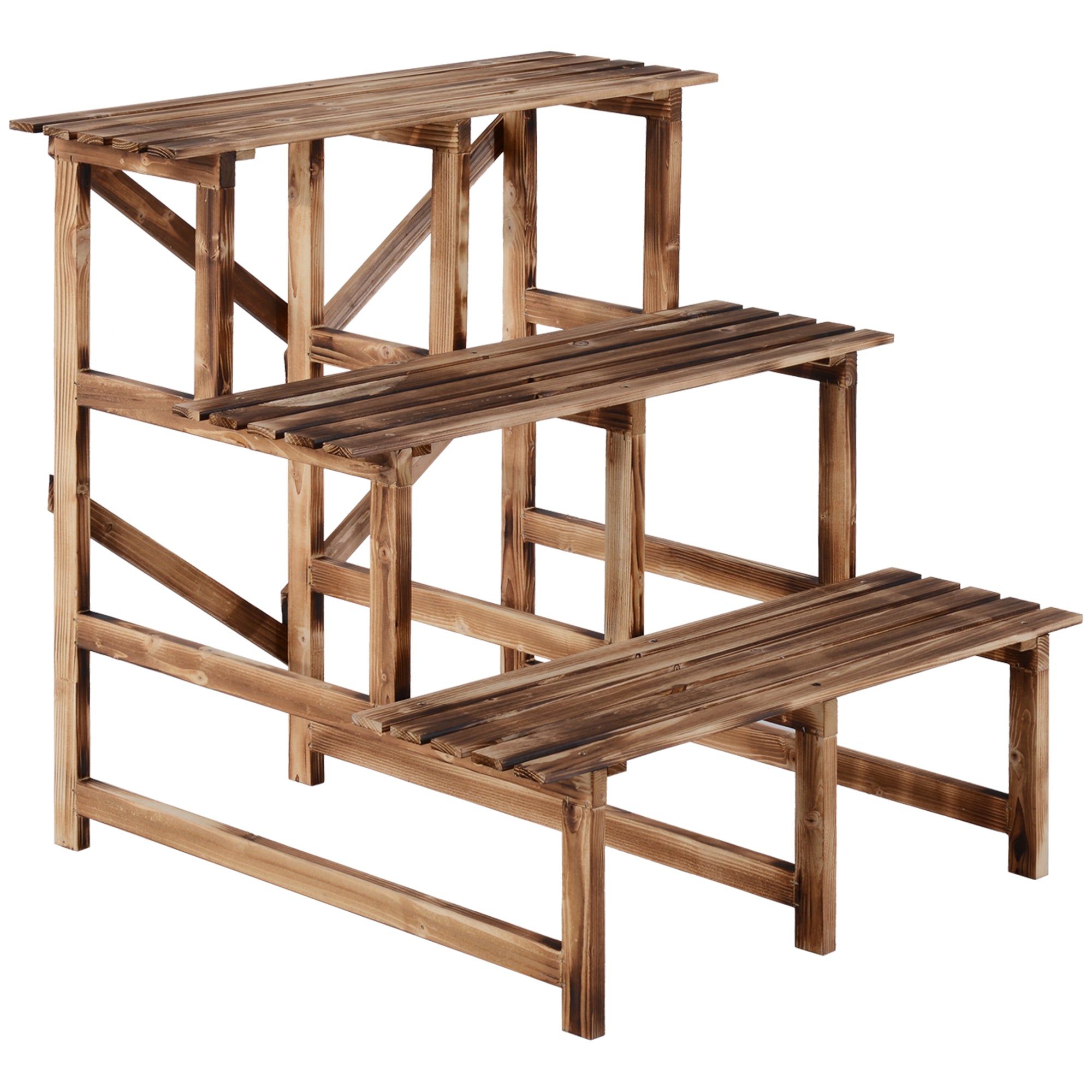 Plant Ladder Flower Shelf, 3 Steps, 80 x 80 x 78cm, Fir Wood