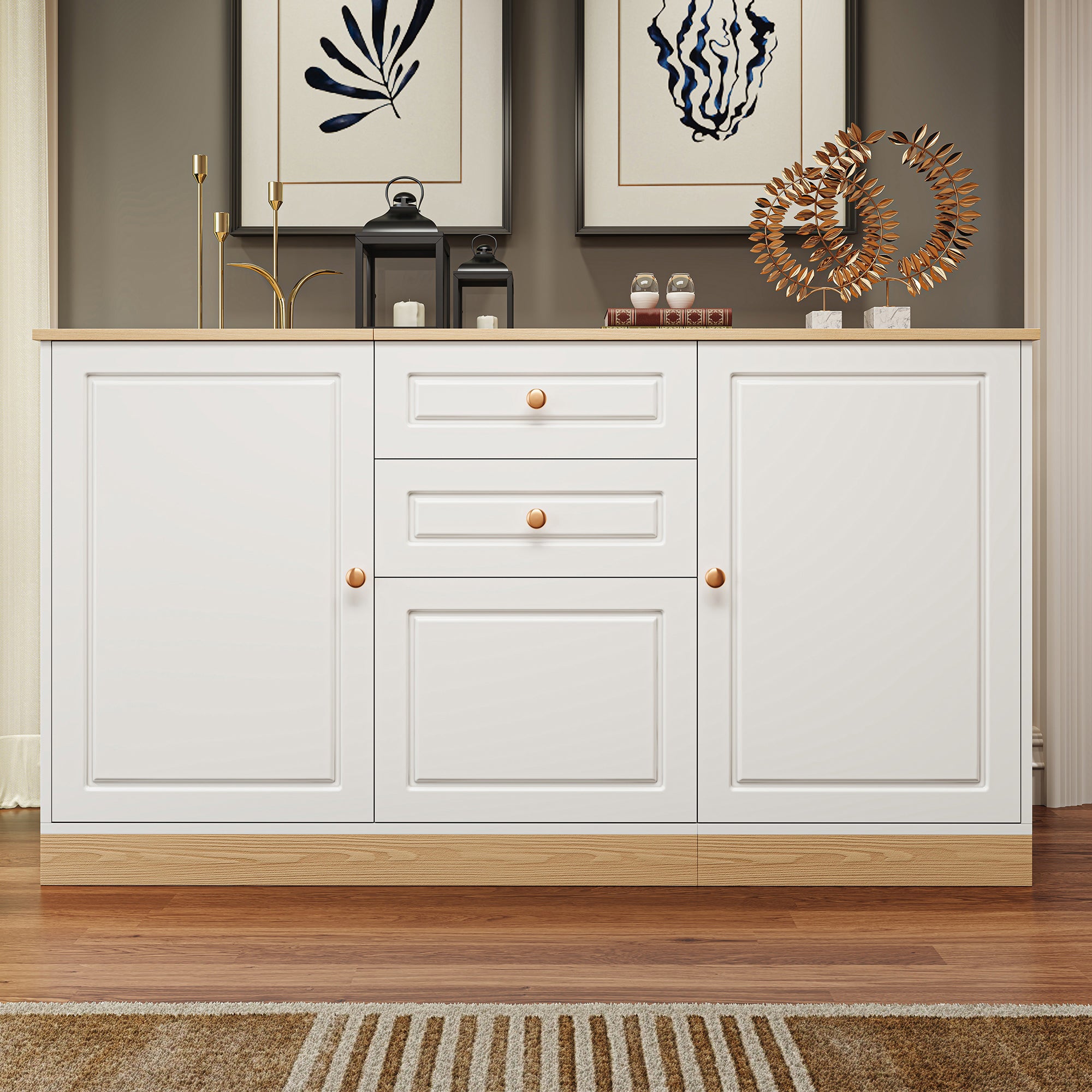 Sideboard with 3 Doors and 2 Drawers, Multifunctional Storage Furniture
