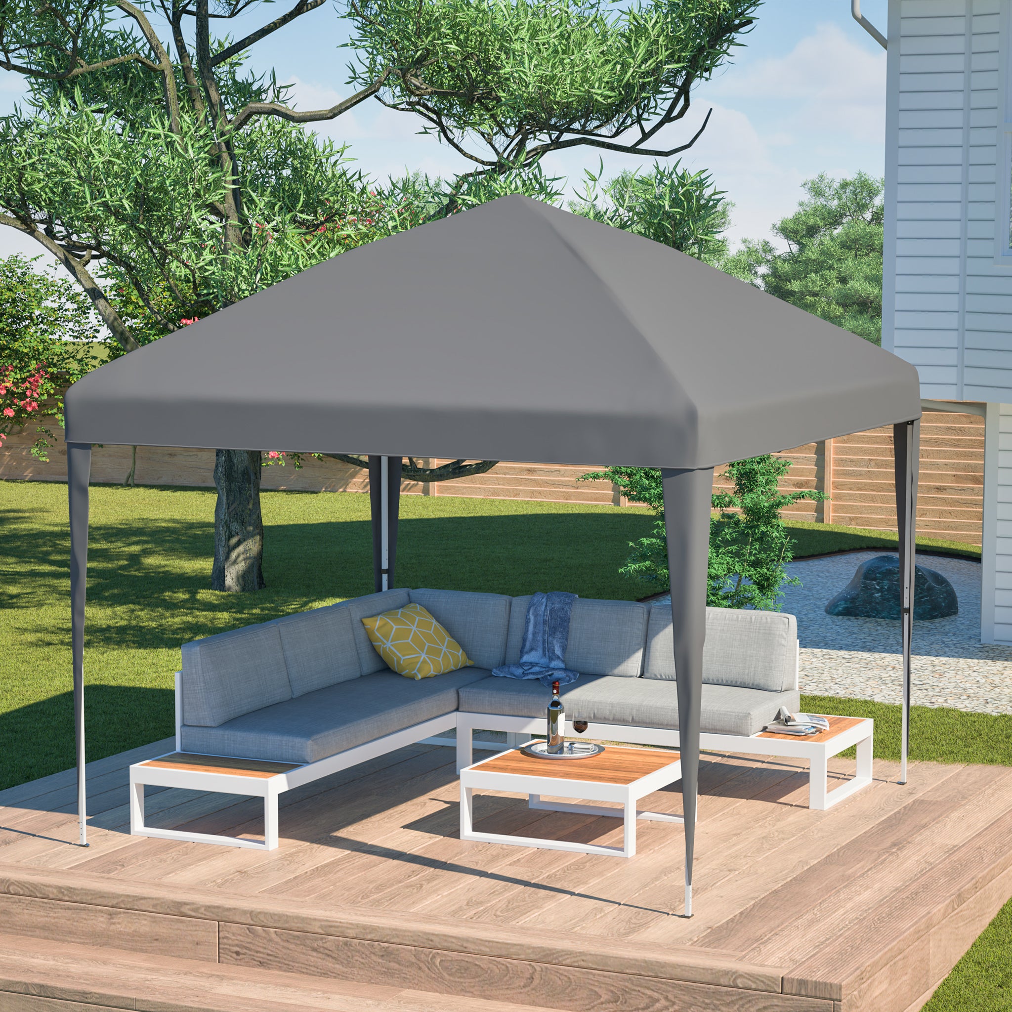 Pop-up Gazebo, Height-Adjustable Folding Garden with 4 Sandbags & Carrying Bag, Gray