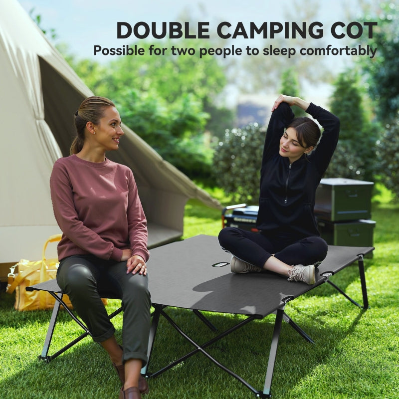 Double Camping Cot Bed, Portable Folding with Bag - Charcoal Grey