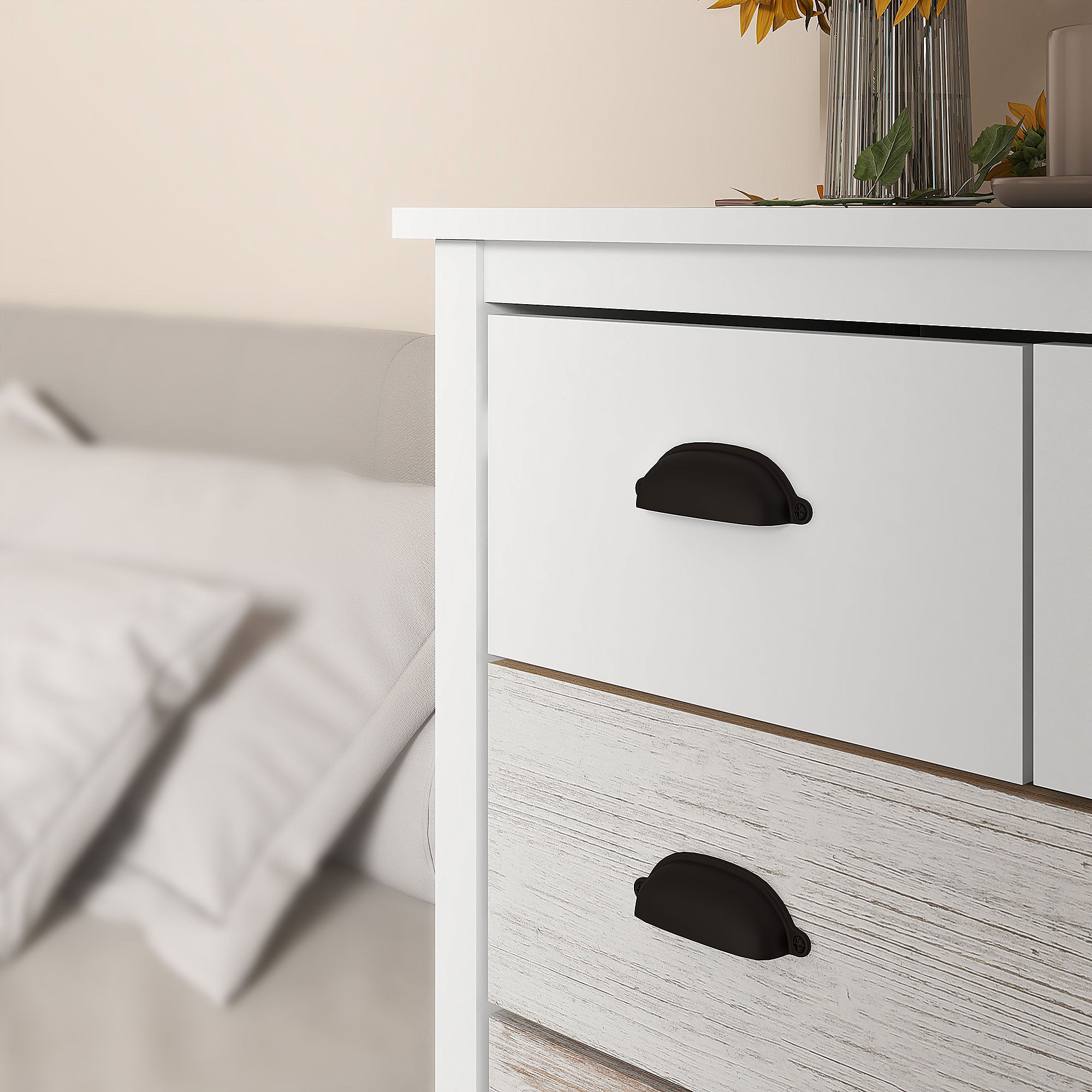 Chest of Drawers Storage Cabinet 5 Drawers Anti-Tip Device 70x38x85cm, White
