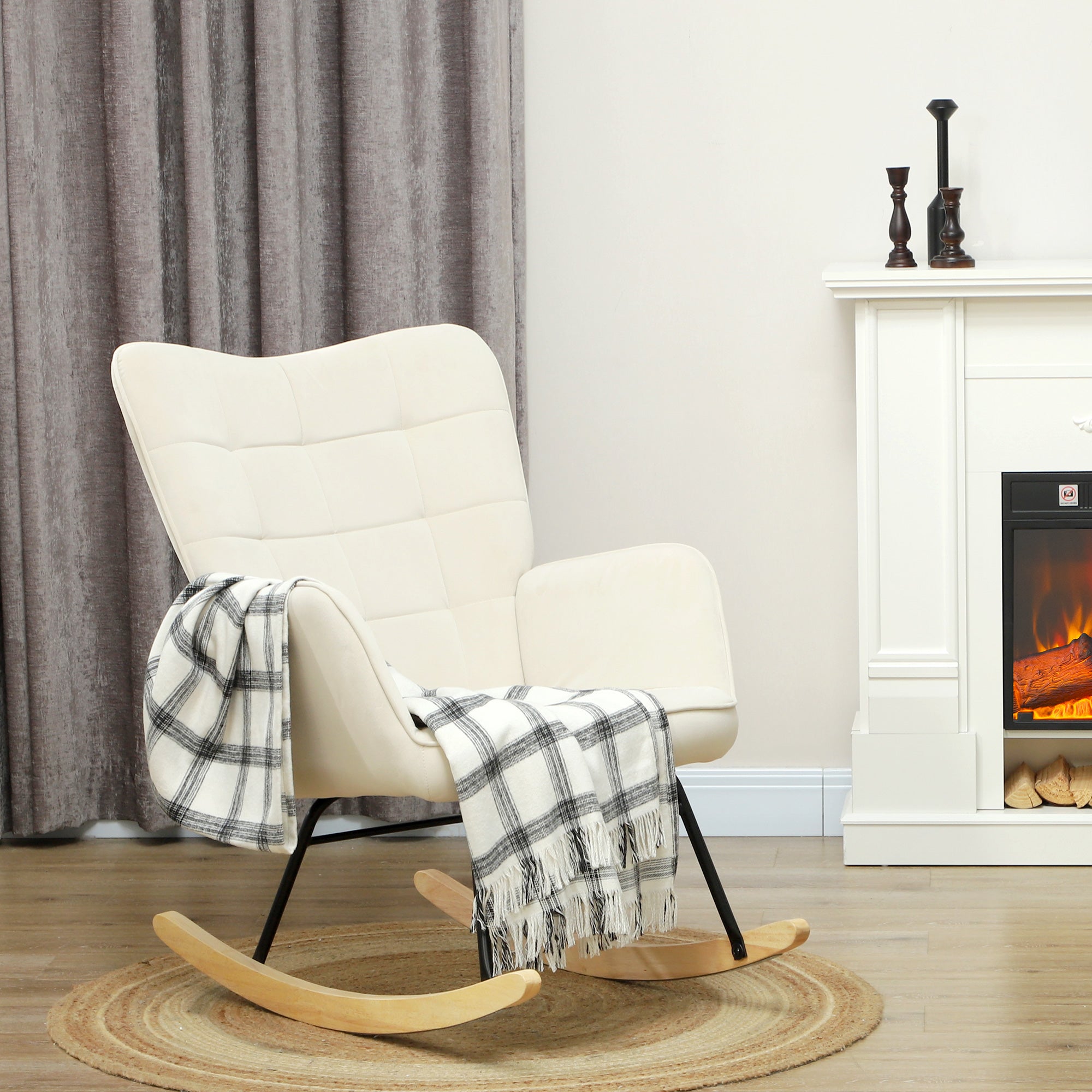 Rocking Chair, Armrests Wooden Base, Beige