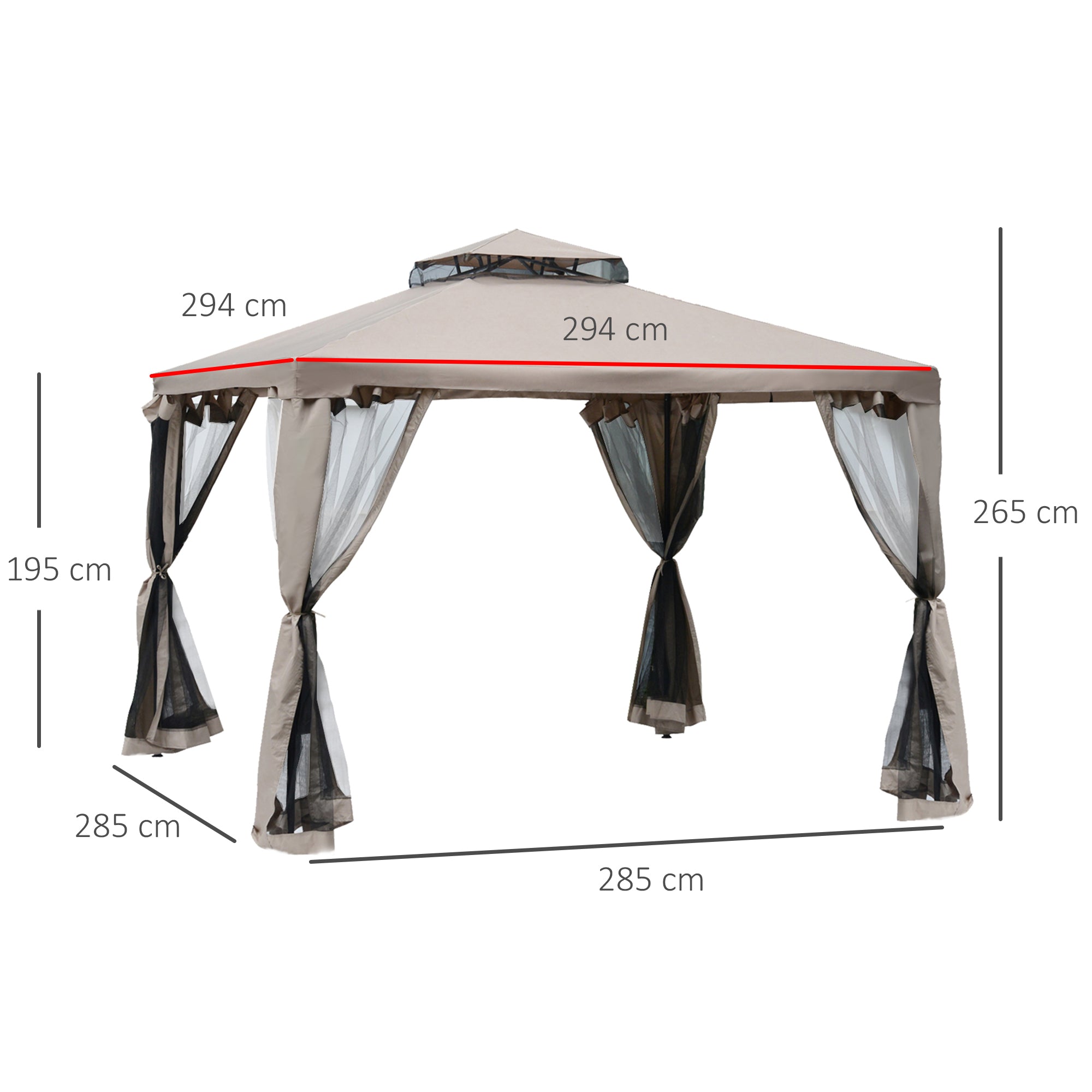 3x3m Garden Gazebo with 4 Sidewalls, Weatherproof, for Garden Parties & Events, Metal & Polyester, Grey