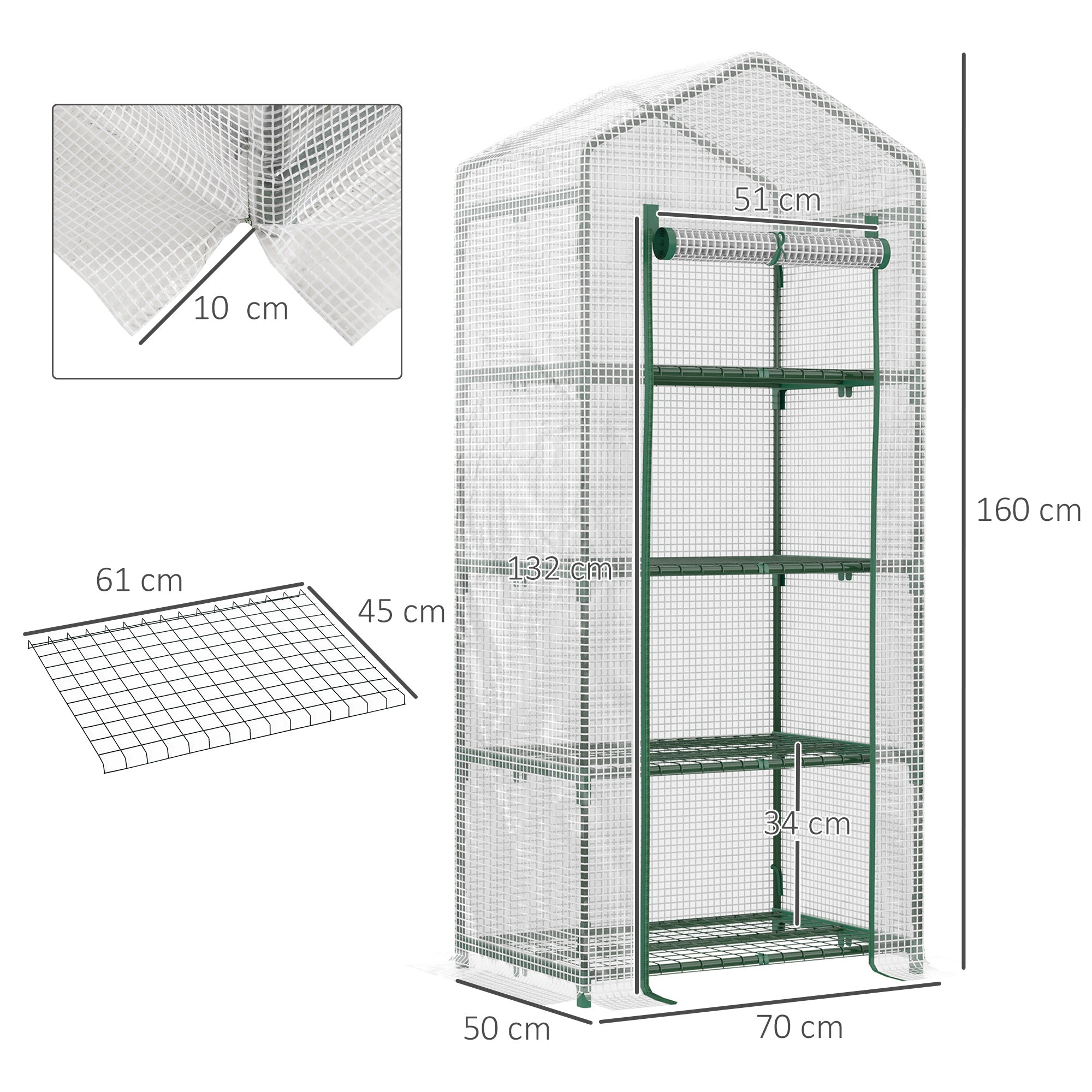 4 Tier Mini Greenhouse, Portable Compact Steel Frame PE Cover, White