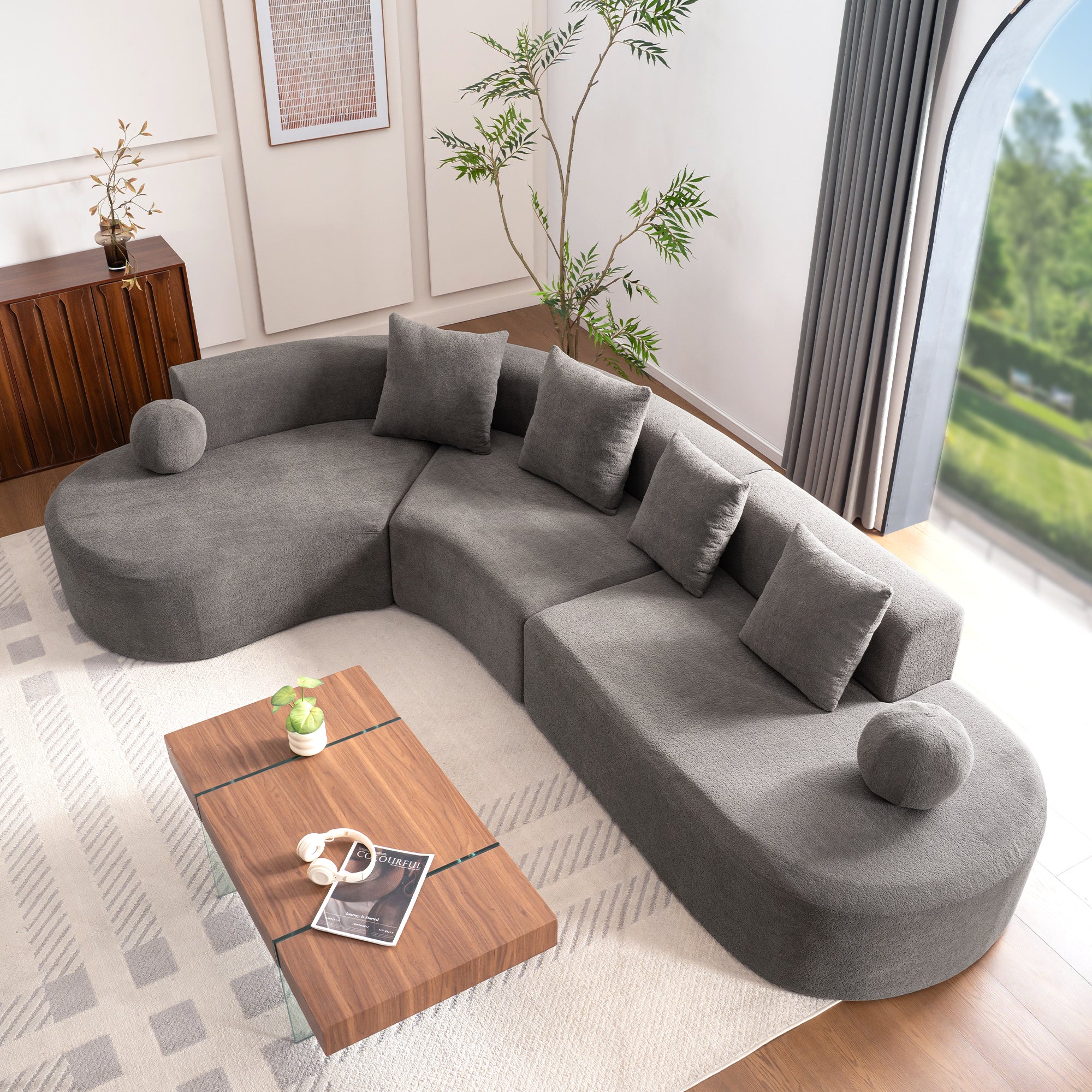 L-Shaped Cloud Sofa, 327cm Large Arched Corner Couch with Thick Padding, Cream White