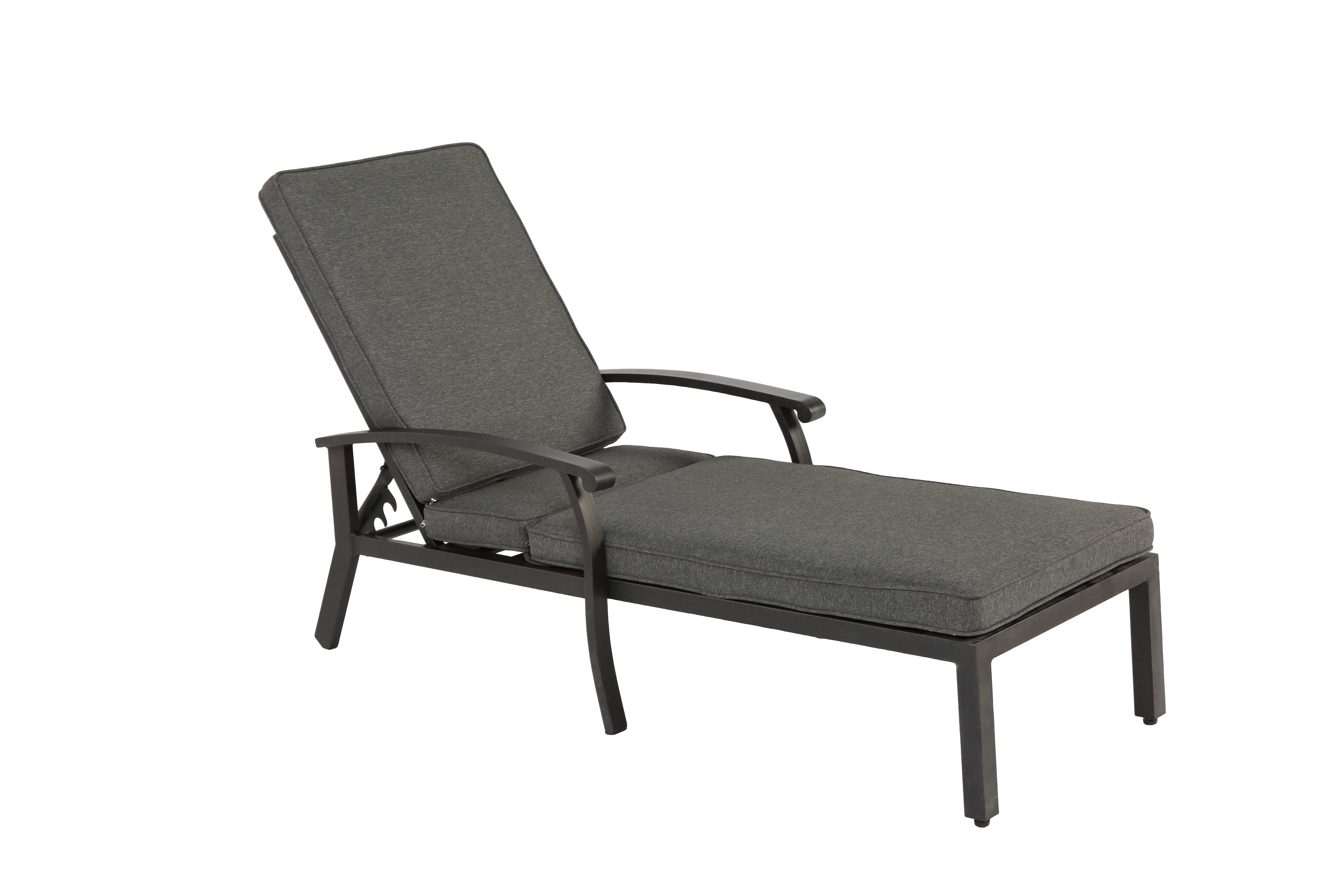 Lounge Patio Chair, Adjustable Reclining Rustproof Aluminum, Gray Cushion